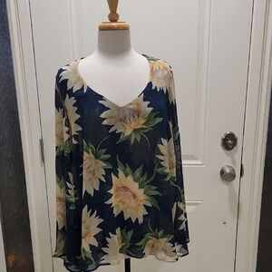Show Me Your MuMu Sheer Floral Navy Tunic